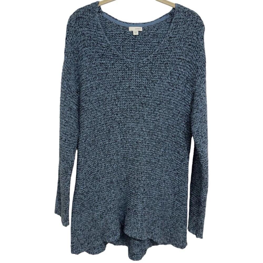 J. JILL Pure Jill V Neck Cotton Elliptical Hem Tunic Sweater Blue Soft Knit